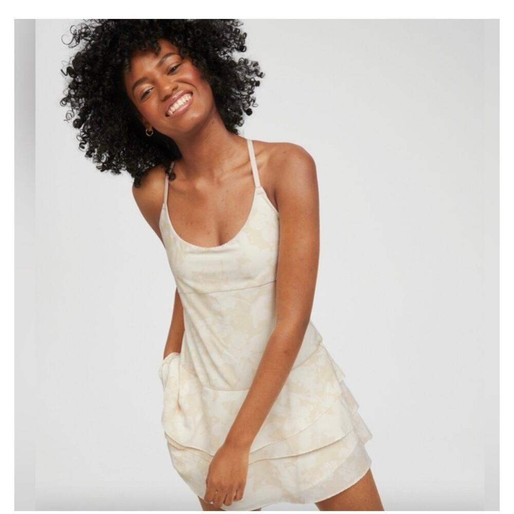 Aerie Offline Maggie Ruffle Cream Floral Print Tennis Dress Size XL